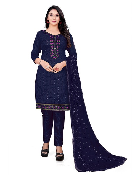 Embroidered Unstitched Dress Material Price in India