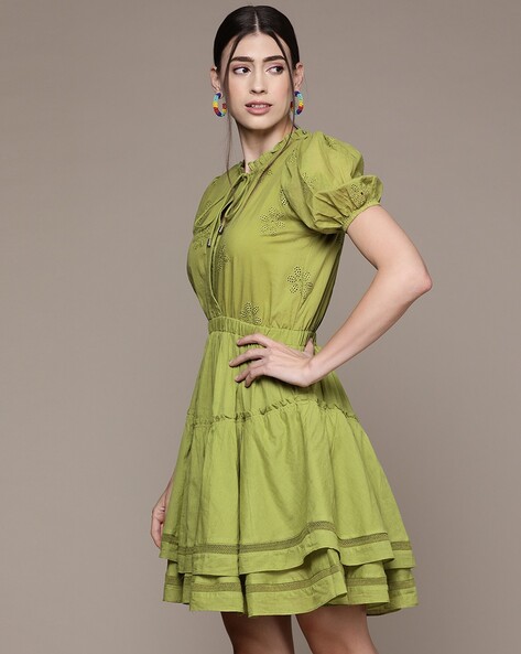 Puff Sleeve Tiered Cotton Dress JULIETTE / OFFON Clothing 