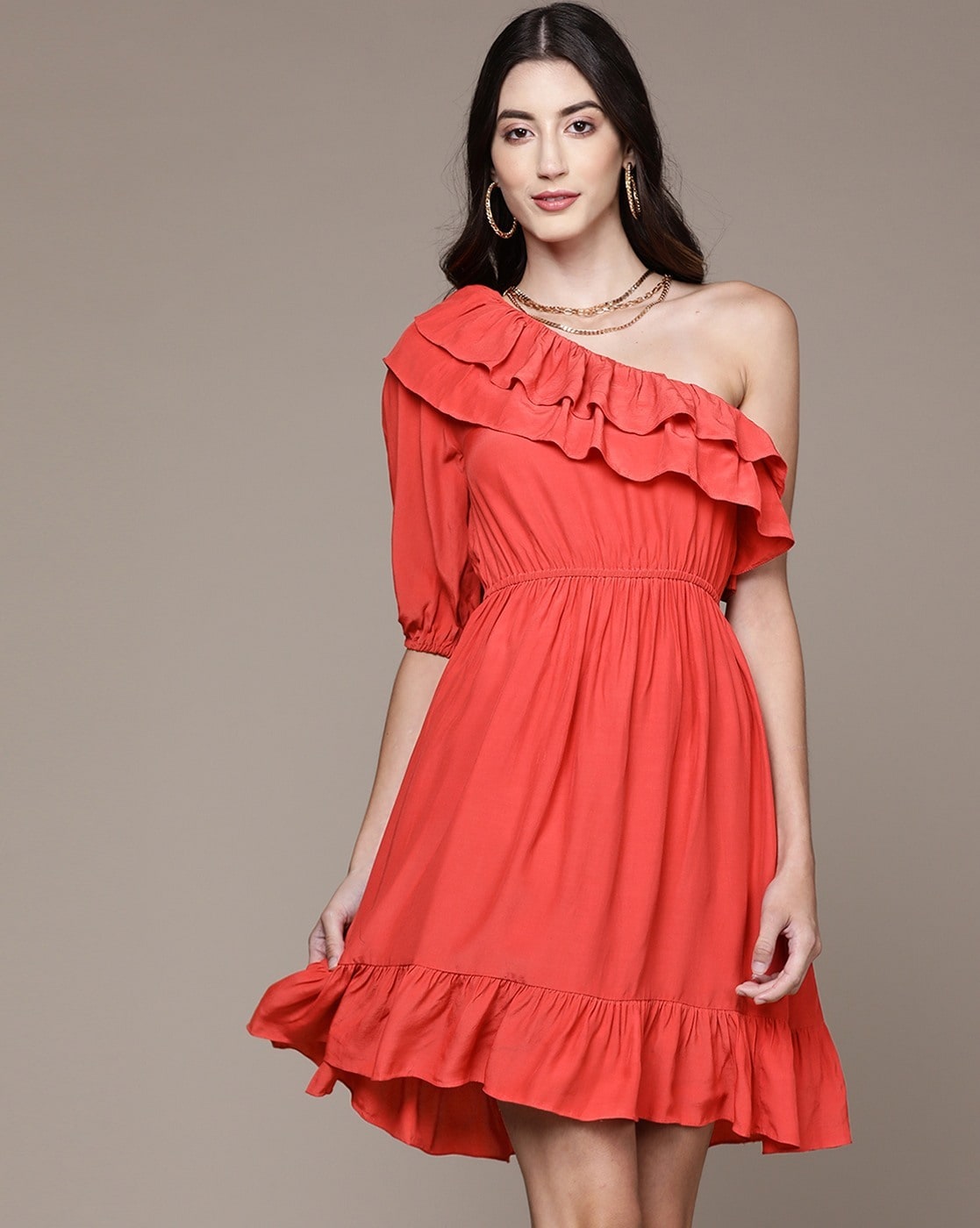 One-shoulder ruffle-hem dress in … curated on LTK