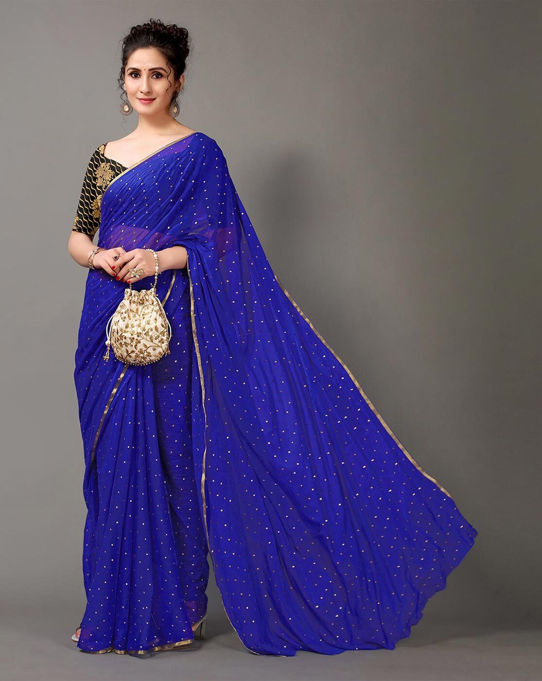 Buy sadika Solid/Plain, Embellished Bollywood Georgette, Chiffon Blue Sarees  Online @ Best Price In India | Flipkart.com