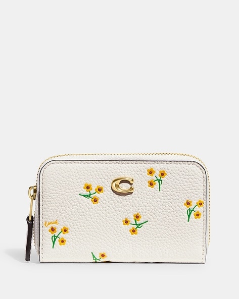 COACH Medium Zip Around Wallet With Floral Bow Print in Black | Lyst