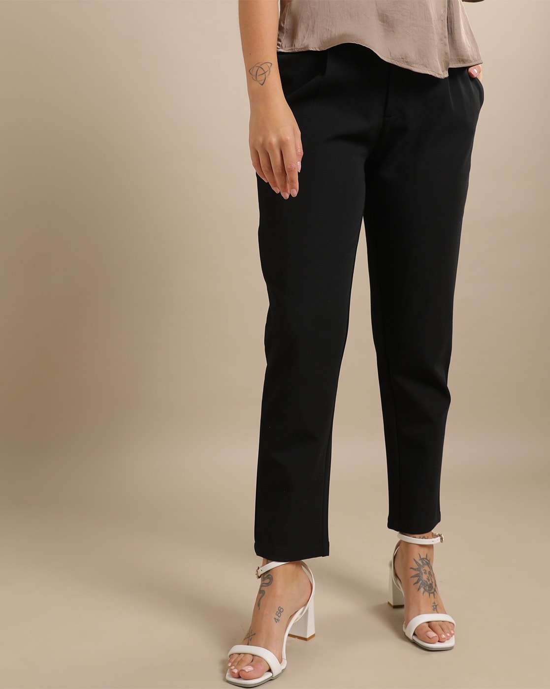 Flounce London cigarette trousers with paperbag waist in black | ASOS