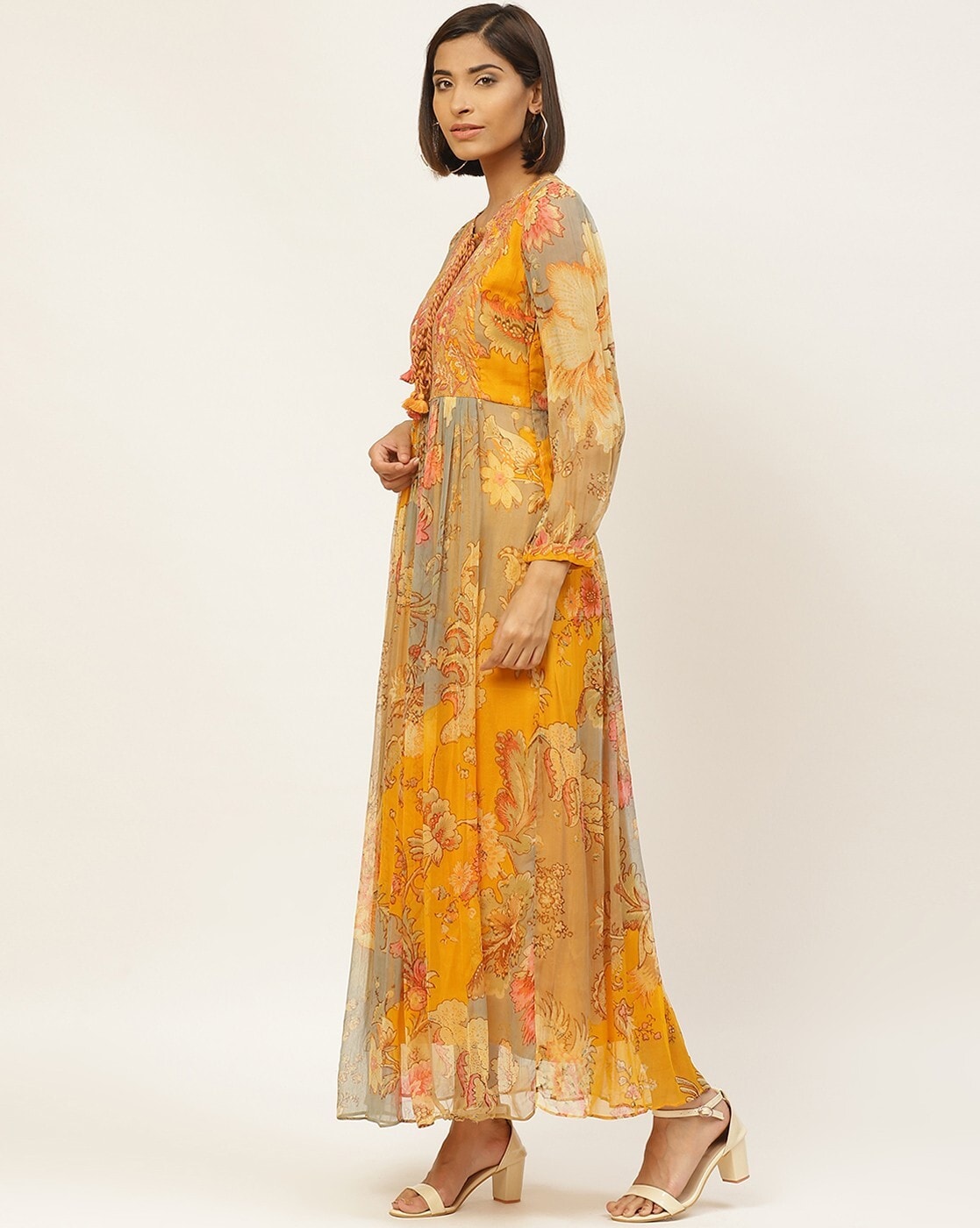 Buy Yellow Printed Halter Maxi Dress Online - Label Ritu Kumar  International Store View