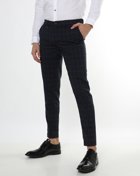 Buy Men Black Slim Fit Checked Cropped Trousers online  Looksgudin