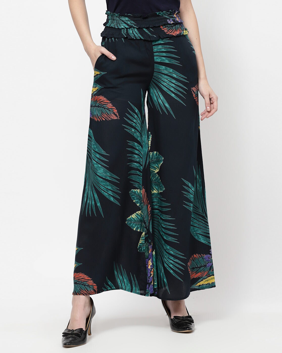 Buy Black & Pink Floral Kali Palazzo Pants Online At Best Price -  Sassafras.in