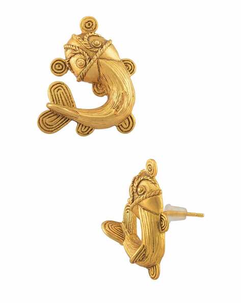 Gold Fish Earring, 4 Gold Plated Brass Koi Fish Stud Earrings
