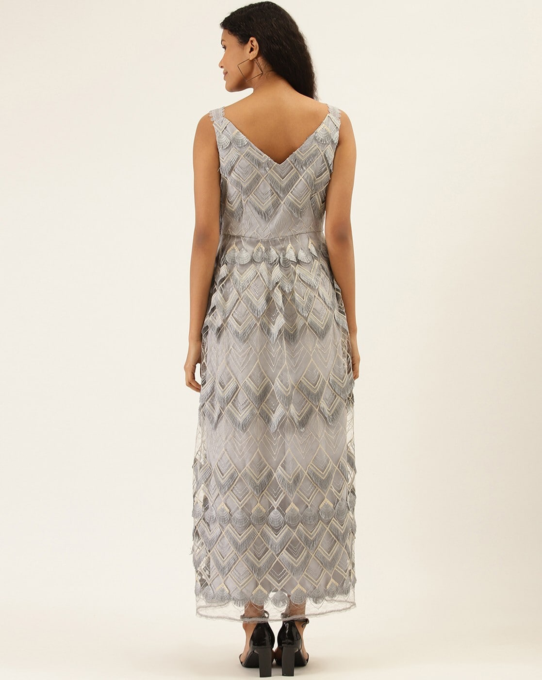 Embellished Tiered Dress with Belt