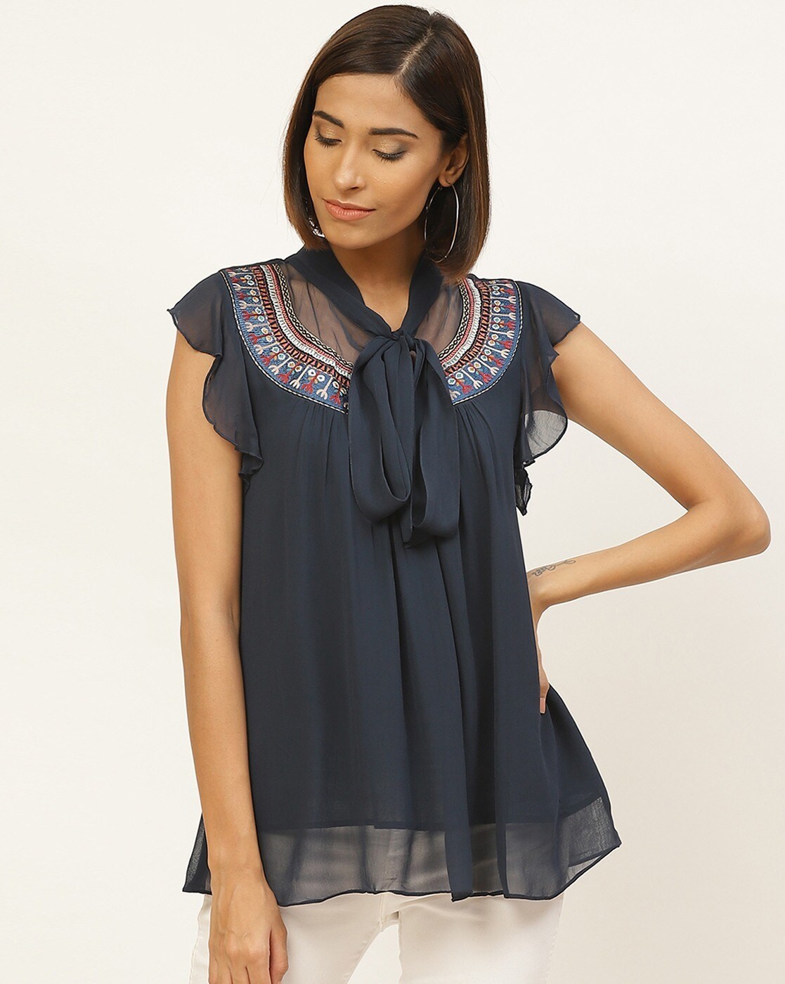 Buy Navy Blue Tops for Women by LABEL RITU KUMAR Online