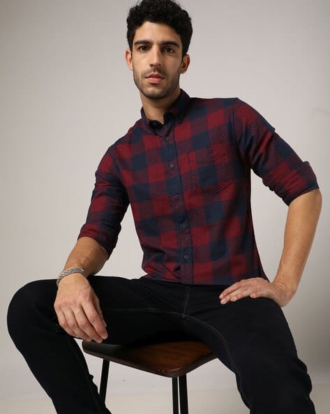 Red Shirt Dark Blue Jeans Attractive Teenage Boy In A Red Shirt