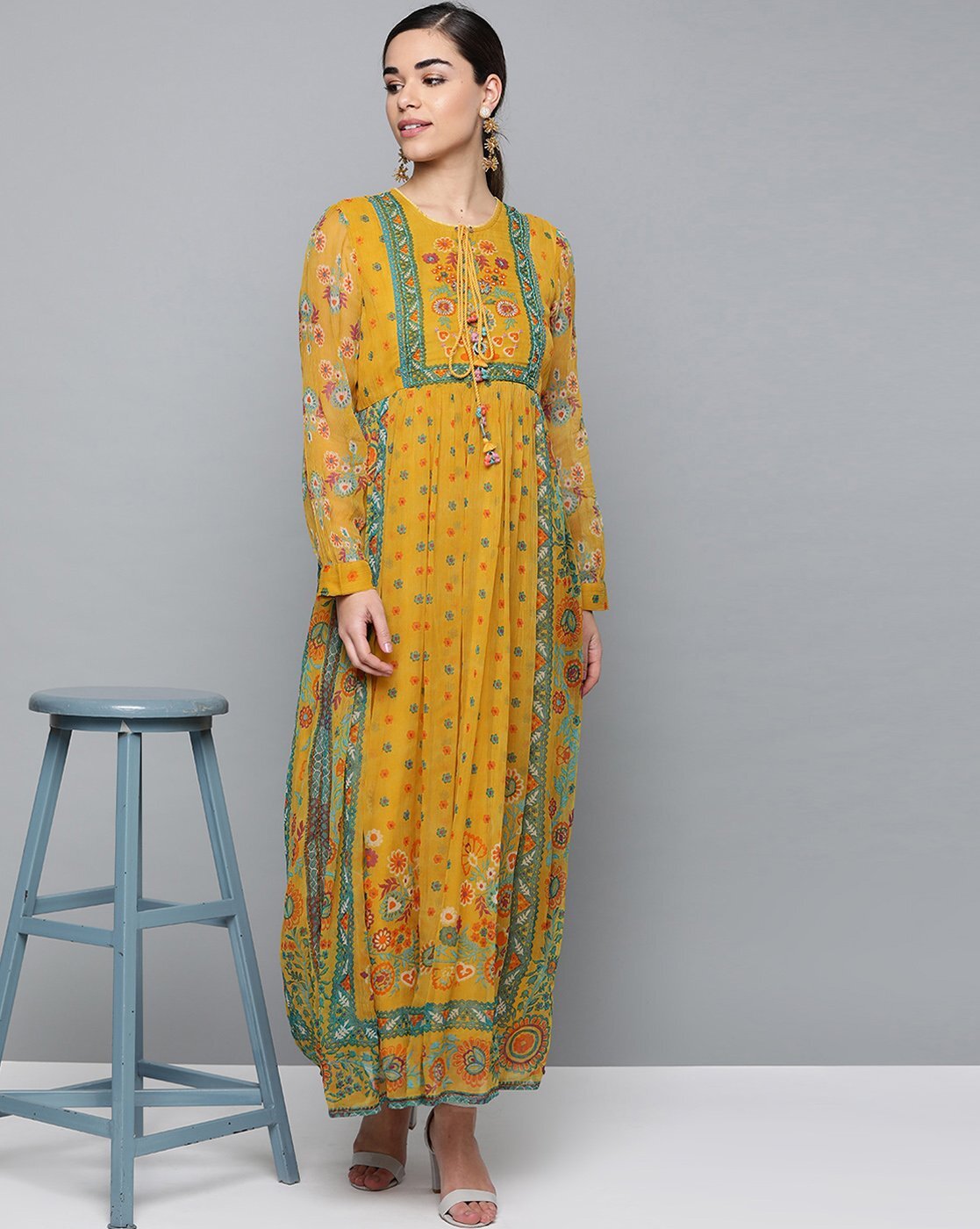 Buy Blue & Yellow Printed Maxi Dress Online - Label Ritu Kumar  International Store View