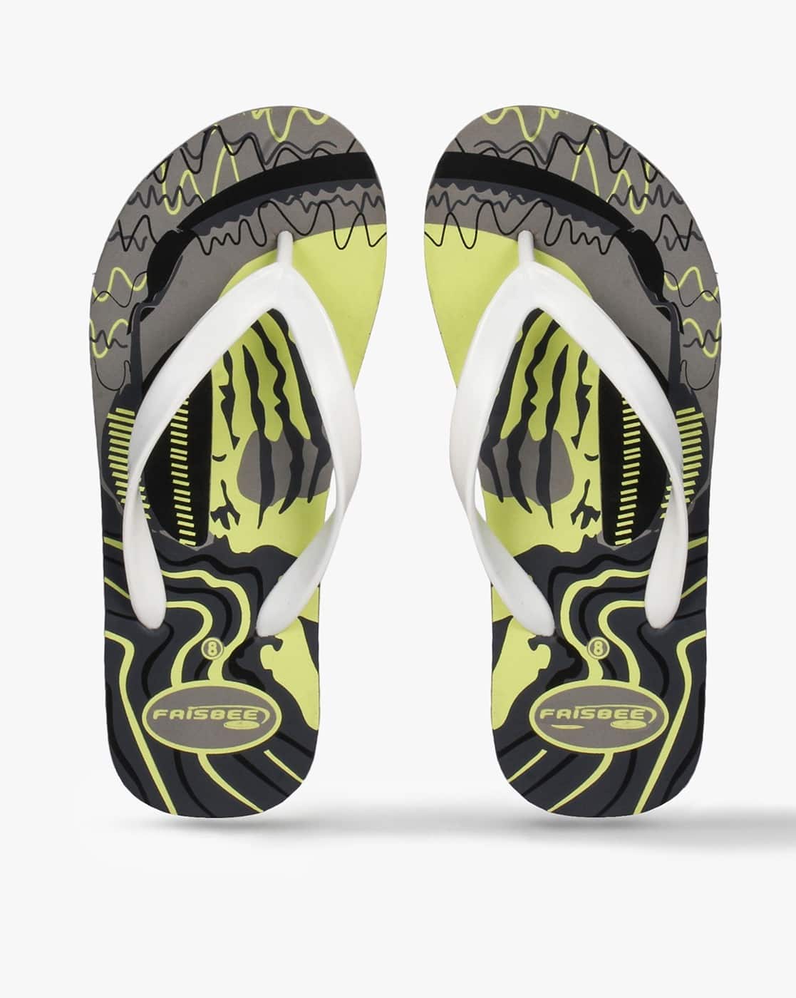 FRISBEE Graphic Print Thong-Strap Flip-Flops For Men (White, 9)