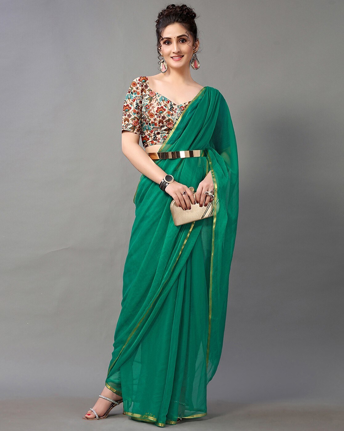 Green & Red Simple Silk Cotton Saree - Sri Arya Silks
