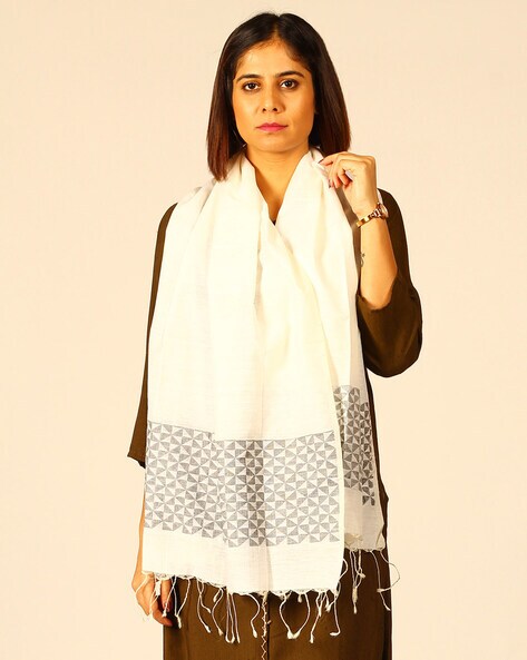 Handloom Tussar Silk Cotton Jamdani Stole Price in India