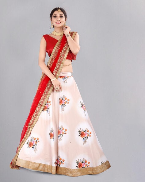 Buy White & Red Lehenga Choli Semi Stitched at Amazon.in