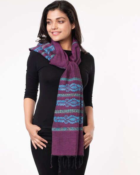 Embroidered Cotton Stole with Tassels Price in India