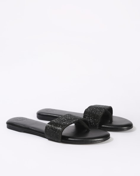 Women's Flat Sandals - Ankle Straps / Open Toes / Black