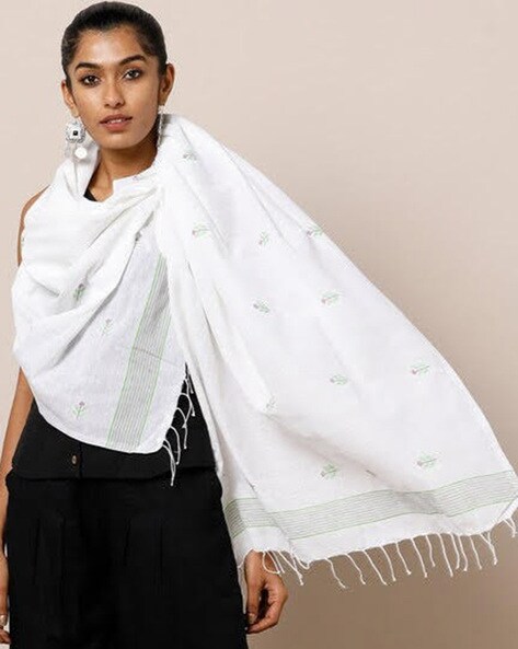 Handloom  Cotton Jamdani Stole with fringes Price in India