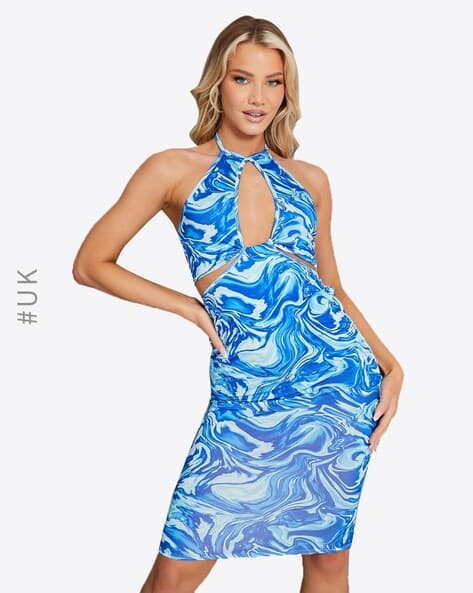blue teal hoco dress Plus Size Embellished Cutout Bodycon Dress, Caribbean Sea, 26/28 main image 0