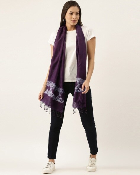 Tie & Dye Handloomed Stole with Fringes Price in India