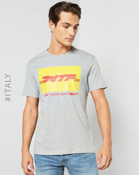 Typographic Print Crew-Neck Cotton T-shirt