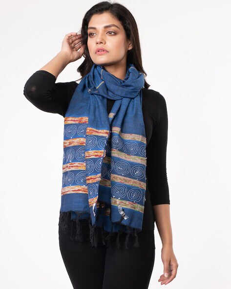 Embroidered Cotton Stole with Tassels Price in India