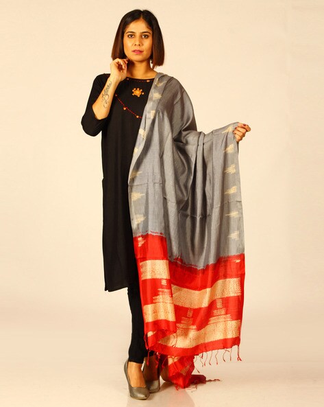 Handloom Woven Shibori Tussar silk Dupatta Price in India