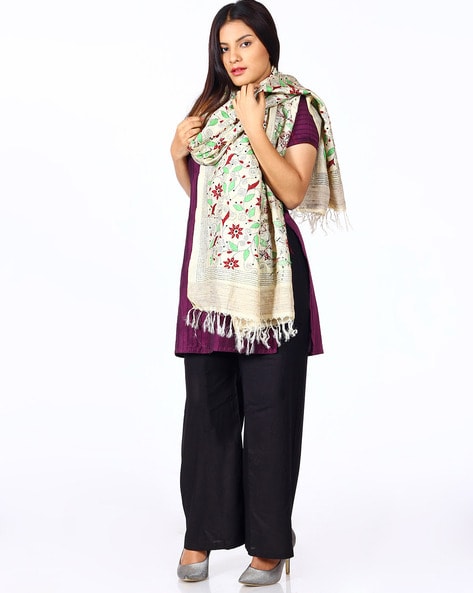 Tussar Silk Handembroidery Kantha Dupatta Price in India