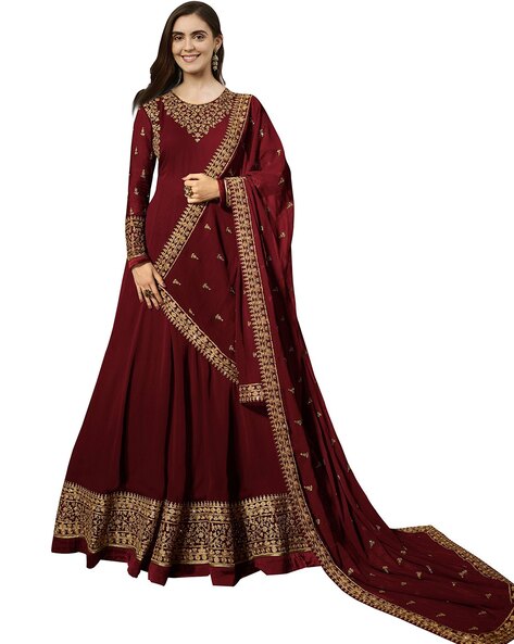 Embellished Semi-stitched Anarkali Dress Material Price in India