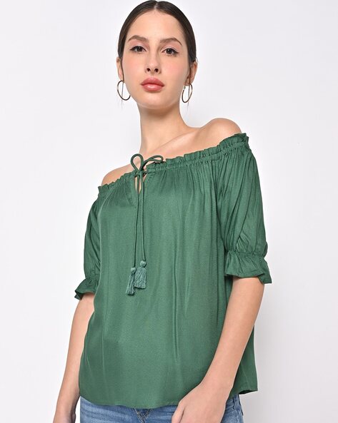 Dark green bardot store top