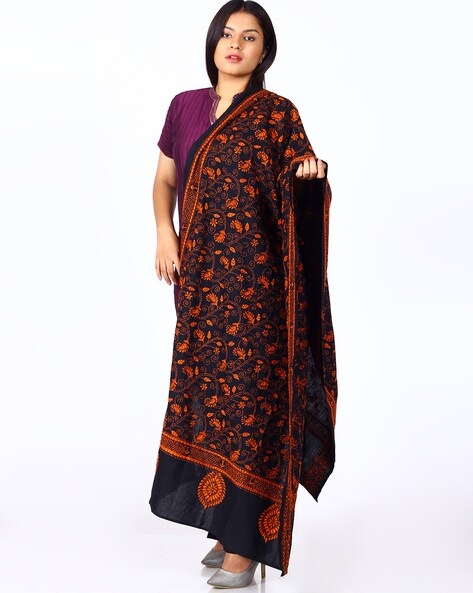 Floral Kantha Embroidered Cotton Dupatta Price in India