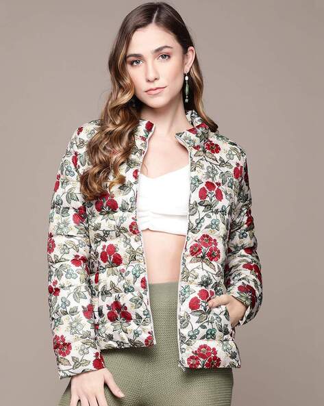 Buy Blue Micro Print Quilted Jacket Online - RK India Store View