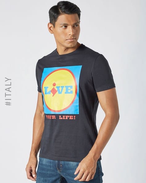 Graphic Print Crew-Neck Cotton T-shirt