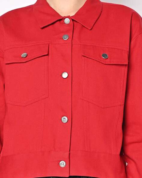 Ryia Red Frayed Hem Crop Denim Jacket - Ryia – Rebellious Fashion