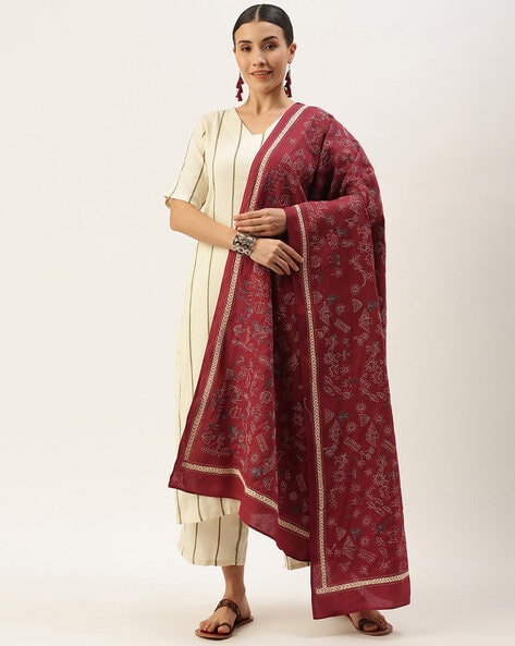 Kantha Embroidered Cotton Dupatta Price in India