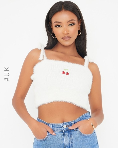 Fluffy Crop Top - Beige - Ladies