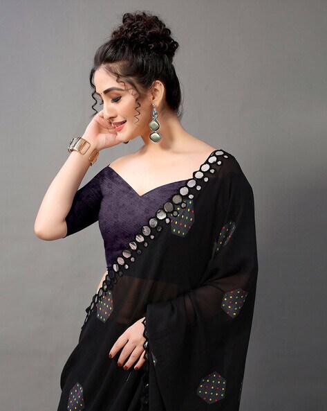 Buy Pleated Black Saree N Belt Style Blouse Festive Wear Online at Best  Price | Cbazaar