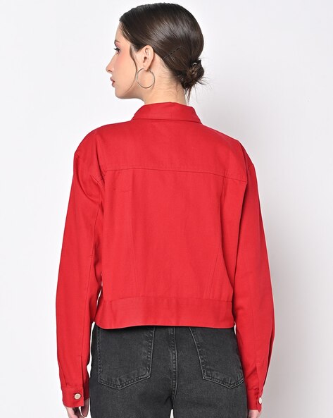 BERSHKA Red Denim Aged Crop Jacket – Haute Curators