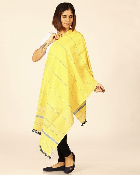 Handloom Linen Striped Stoles with Tassles Price in India
