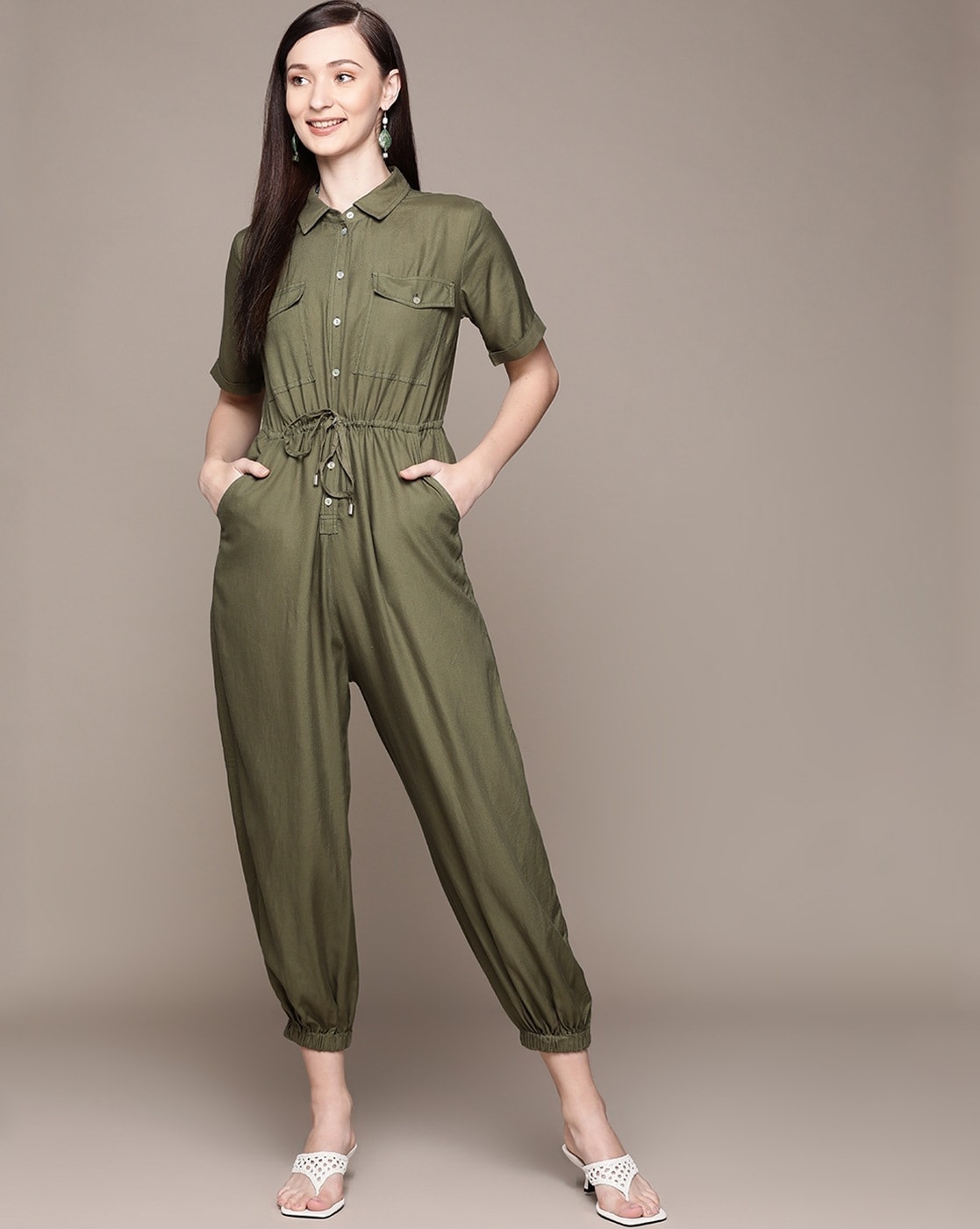 Olive green discount jumpsuit womens