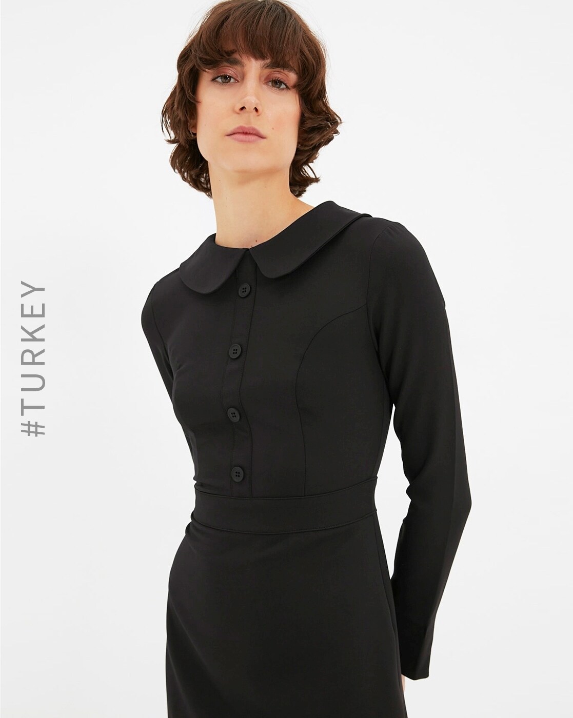 DAZY Contrast Layered Peter Pan Collar Puff Sleeve Dress | SHEIN