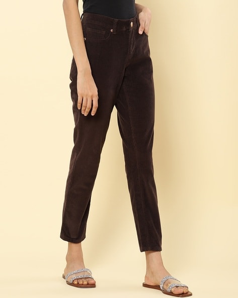 Go Colors Trousers and Pants  Buy Go Colors Women Textured Dark Brown Mid  Rise Corduroy Treggings Online  Nykaa Fashion