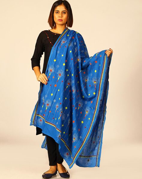 Hand Kantha Embroidered Cotton Dupatta Price in India