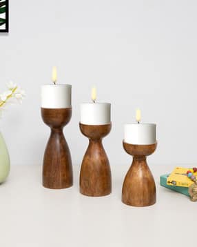 Set of 3 Hand Crafted Wooden Candle Holders-image-20