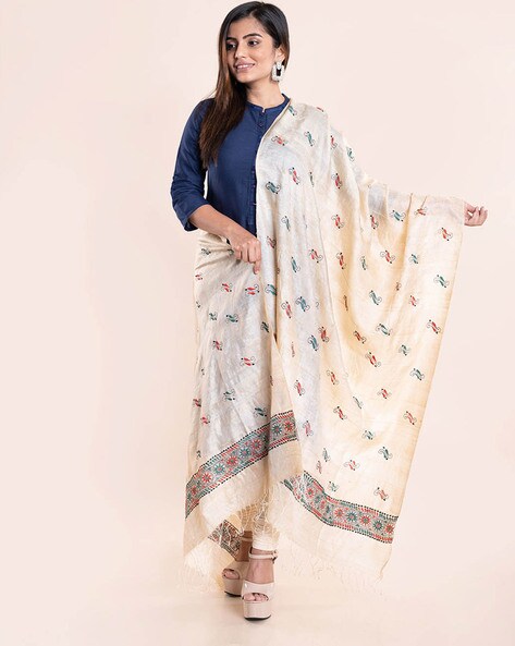 Kantha Stitch Silk Dupatta Price in India