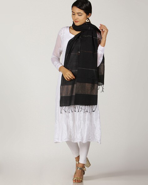 Cotton Handloom Jamdani stole with fringes Price in India