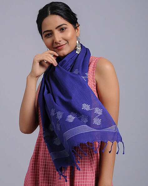 Handloom Cotton Jamdani Stole with fringes Price in India