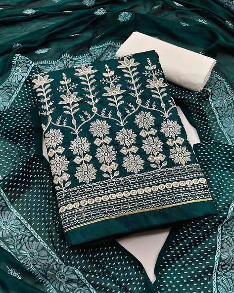 Embroidered 3-piece Unstitched Dress Material Price in India