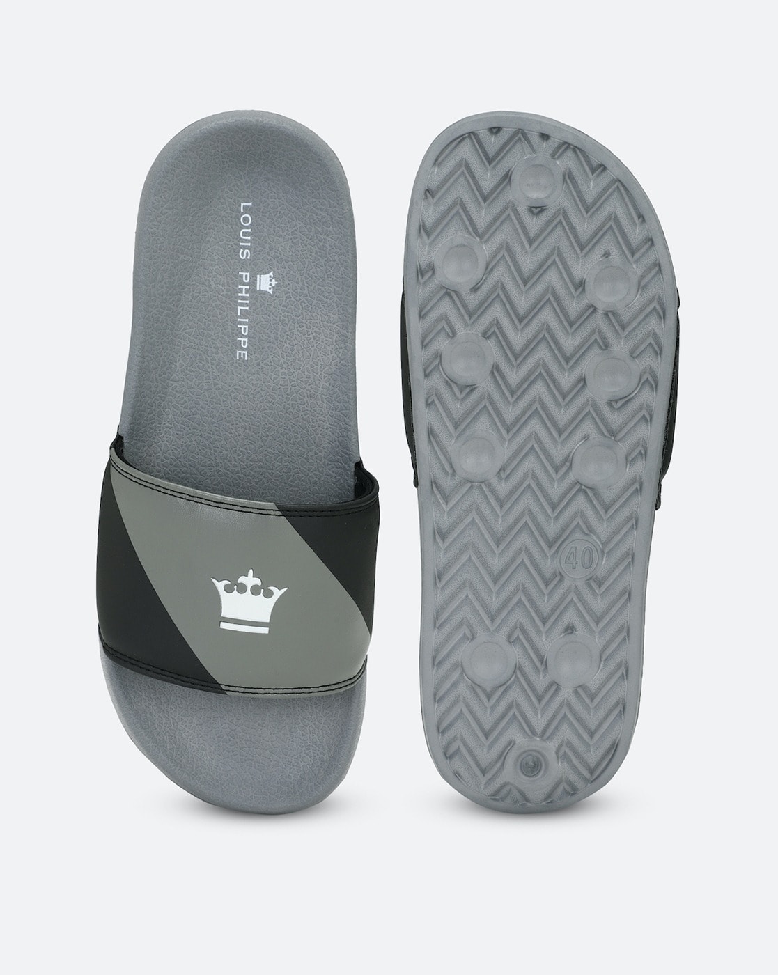 Buy Louis Philippe Men Black & White Brand Logo Printed Sliders - Flip  Flops for Men 14267316