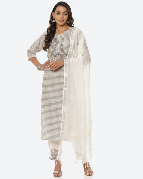 Embroidered Unstitched Dress Material Price in India