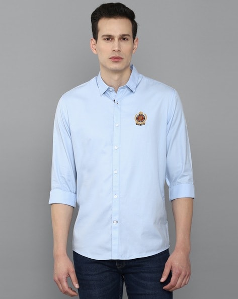 Louis Philippe Blue Cotton Slim Fit Formal Shirt